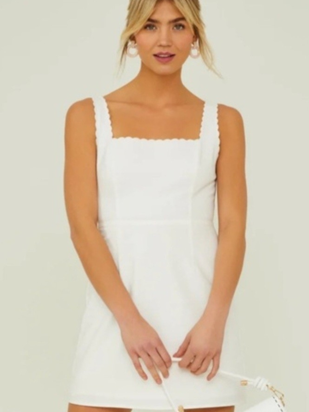 Altar'd State Skye White Scallop Linen Square-Neck Mini Dress Sz M Engagement